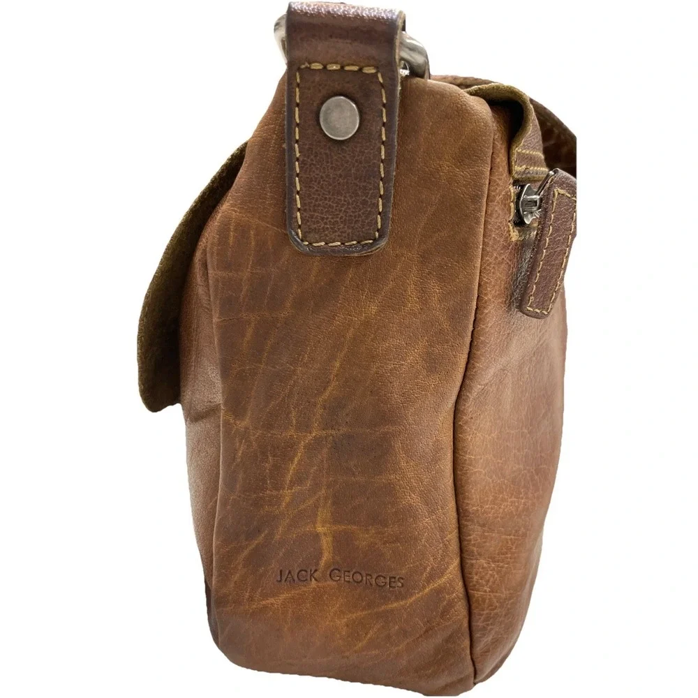 JACK‎ GEORGES Brown Distressed Leather Saddlebag Crossbody Handbag Boho Purse